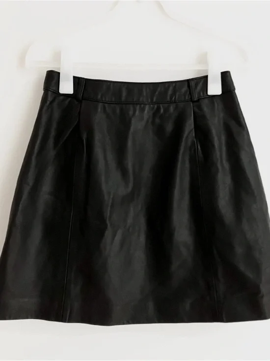 Maje Black Faux Leather A-Line Skirt with Asymmetrical Zip - Picture 3 of 4